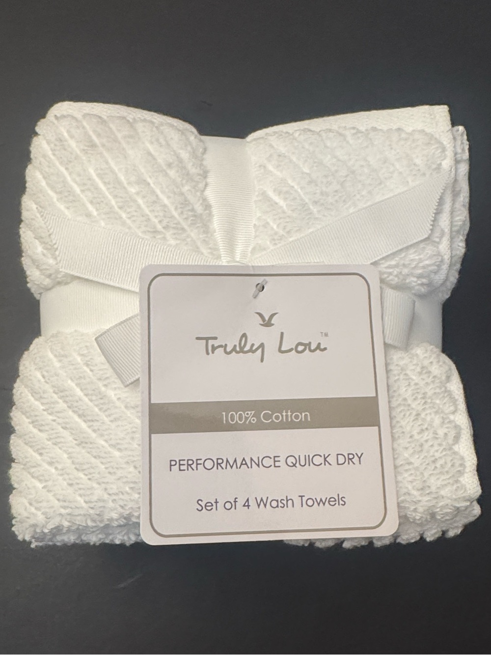 4pc TRULY LOU Performance Quick Dry Textured Cotton Bath Wash Towel Set - White